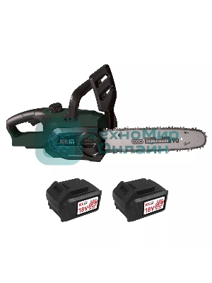 Профессиональная аккумуляторная цепная пила KLPRO KLBOM18B-50 (18В, Li-ion-2шт 5,0А·ч, ЗУ 4,5А 3600об/мин, 10”)