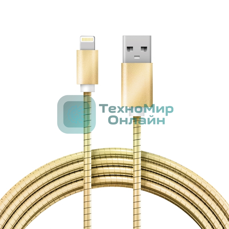 Кабель Rexant USB-A - Lightning для Apple, 2,4А, 1м, в золотой металлической оплетке