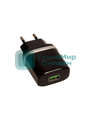 Блок питания (сетевой адаптер) HOCO С12Q Smart QC3.0, кабель Type-C-USB, 5V, 3.0A, черный