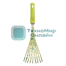 Грабли веерные 9-зубые Palisad FLOWER GREEN 75х385 мм, стальные, пластиковая рукоятка