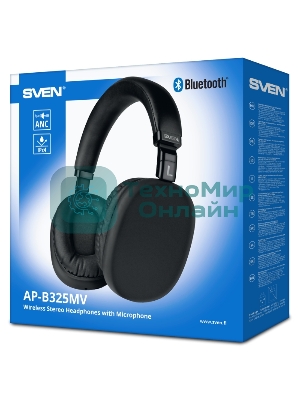 Беспроводные/проводные наушники Sven AP-B325MV черный, накладные, Bluetooth + Jack 3.5 мм, складная конструкция, до 10 ч