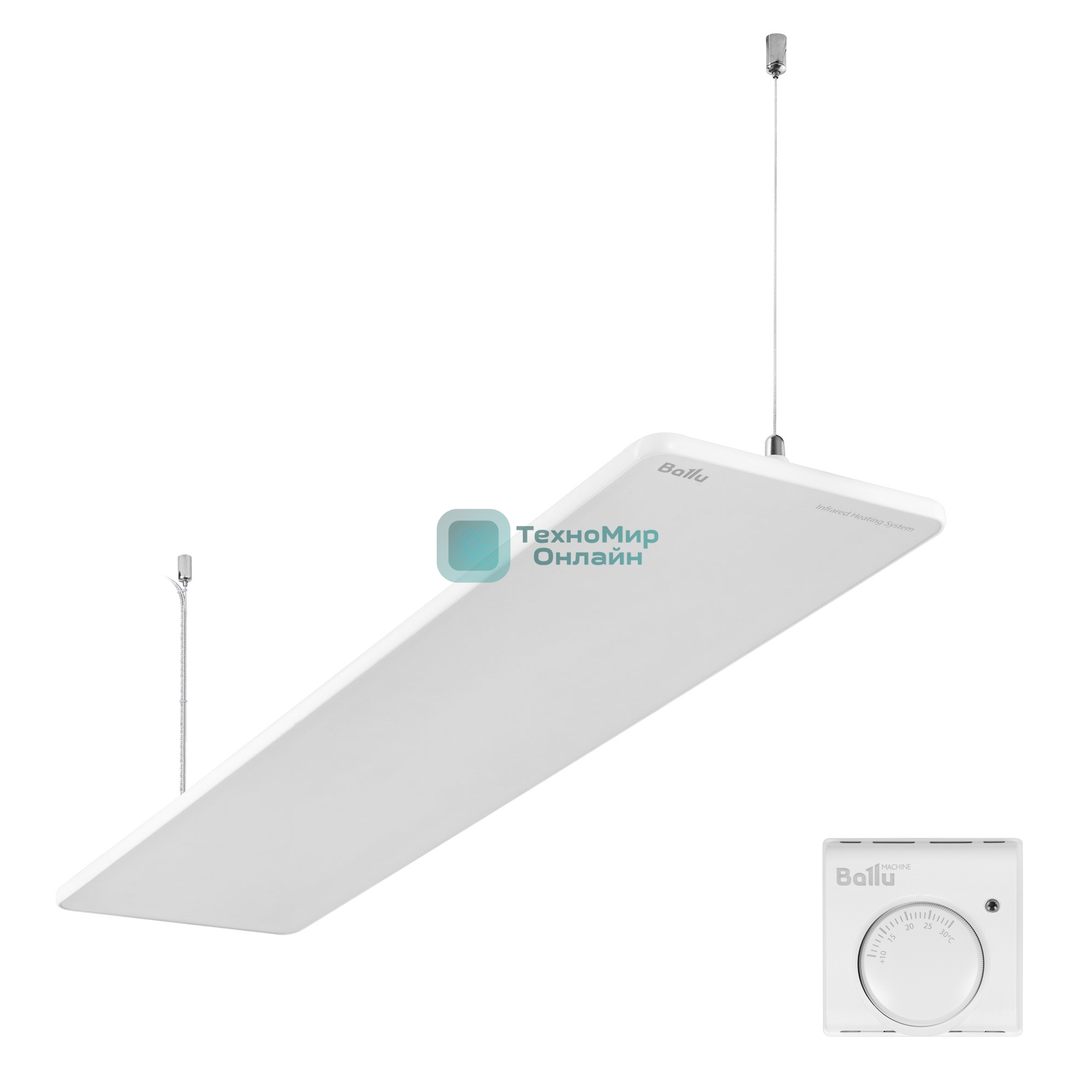 Комплект обогреватель инфракрасный Ballu BIH-GSW-1.0 + BMT-1 белый, 1000 Вт, 20 м2, термостат
