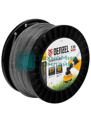 Леска для триммера Denzel двухкомпонентная квадрат, 2,7 мм х 138 м, на DIN катушке EXTRA CORD