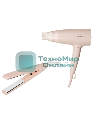 Набор для укладки волос Фен Philips BHP398/00 розовый, 1600 Вт, компактный + выпрямитель