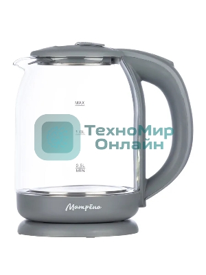 Чайник электрический МАТРЕНА MA-007 1.8 л,стекло/пластик, серый (105225)