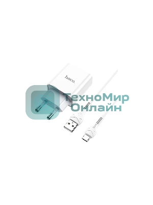 Блок питания (сетевой адаптер) HOCO C81A Asombroso single 1xUSB с кабелем Type-C, 2.1A, 10W, белый
