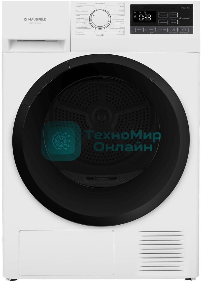 Сушильная машина Maunfeld MFDM168WH02 белый, 8 кг, сушка - тепловой насос, программ - 16, 59.5 x 84.5 x 61 см