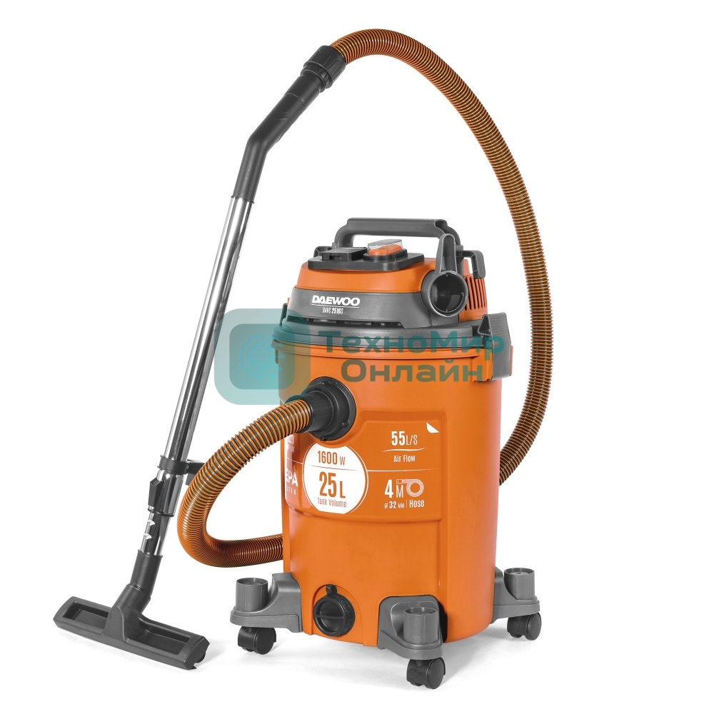 Строительный пылесос Daewoo DAVC 2516S 1600Вт (уборка: сухая/сбор воды/выдув) оранжевый