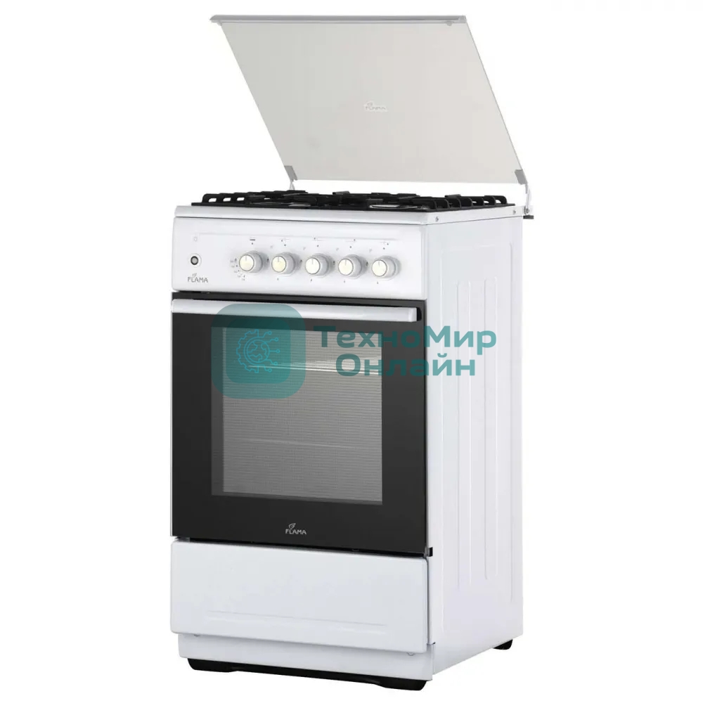 Плита Газовая Flama N FG 24239 W белый (стеклянная крышка) реш.чугун