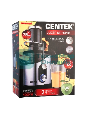 Соковыжималка Centek CT-1212 стальной/чёрный, центробежная, 1200 Вт, 1100 мл, механическое