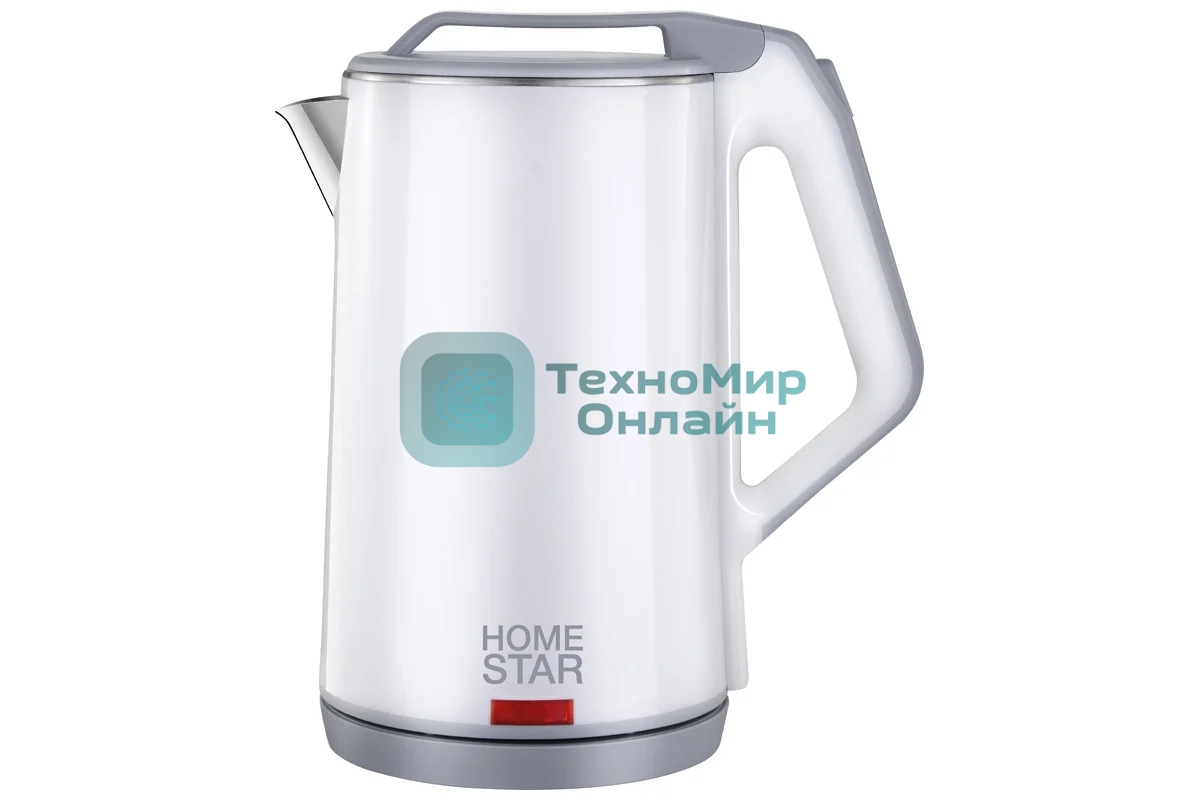 Чайник электрический Homestar HS-1036 1.8 л, нержавейка+пластик, белый, двойной корпус (12)