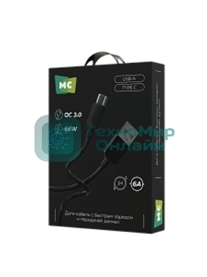 Дата-кабель MORE CHOICE (4620202554291) K85as USB 6.0A QC3.0 66W - 1м, черный