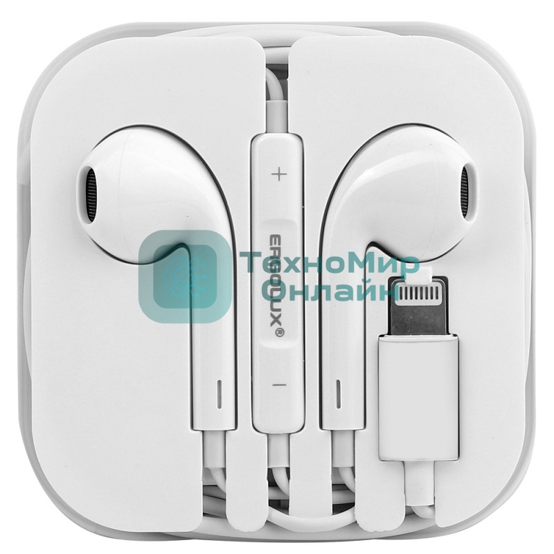 Проводные наушники Ergolux ELX-WHP04-C01 белый, вкладыши, Lightning, встроенный микрофон