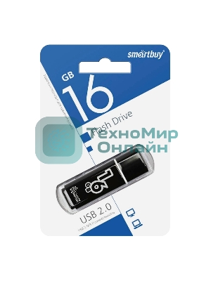 Флешка USB Smartbuy Glossy series black (SB16GbGS-K), 16Gb, USB 2.0, R/W 25/15, черный