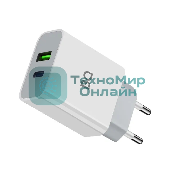 Сетевое зарядное устройство BQ Charger 20W2A01 (2 ports Type-C + USB, PD+QC3.0, 20W) белый