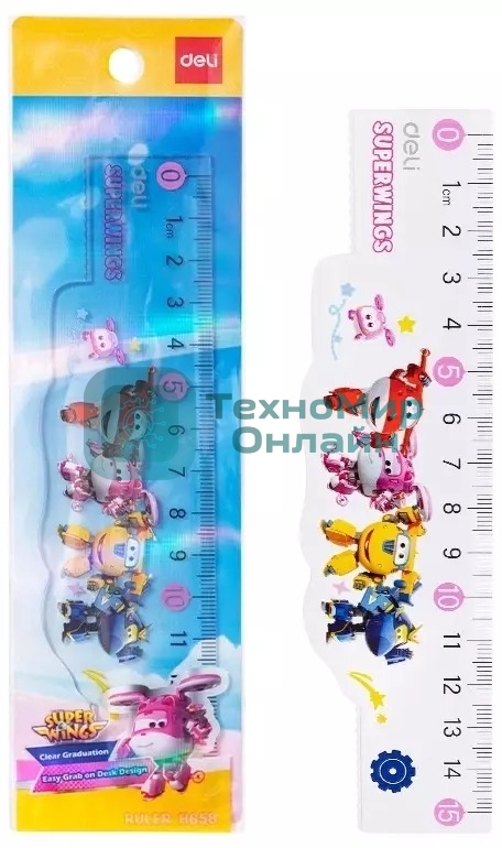 Линейка Deli Super Wings EH658 пластик дл. 15 см ассорти