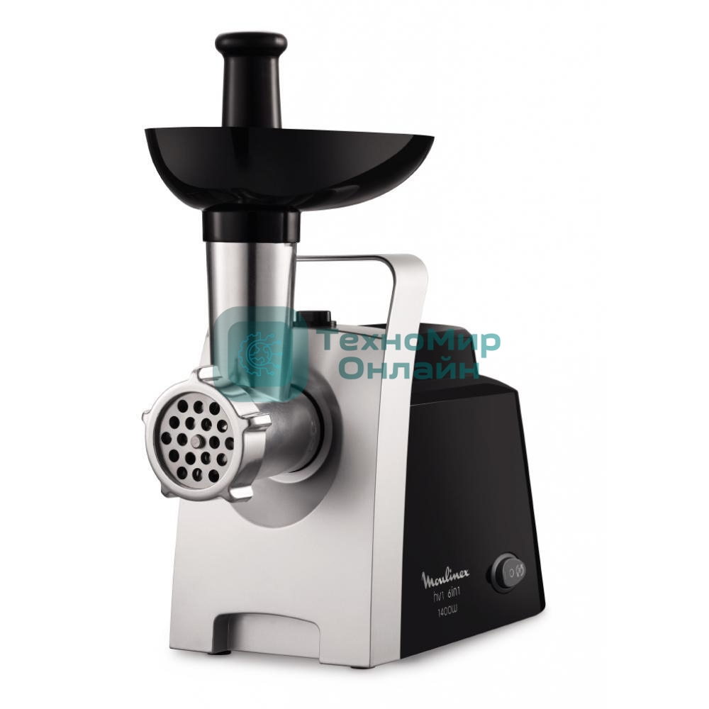 Мясорубка электрическая Moulinex ME108832 черный, 1400 Вт, 1.7 кг/мин, реверс, защита от перегрузки, насадки - 6