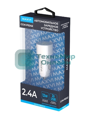 Автомобильное зарядное устройство Maxvi CCM-PS242 белый 2.4A 12W, 2xUSB