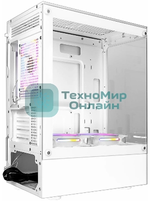 Компьютерный корпус Ginzzu CL485 mATX FAN 3*12LD4 передняя панель Стекло белый