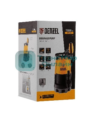 Дренажный насос Denzel DP-600S для чистой и грязной воды, 600 Вт, напор 7 м, 13000 л/ч