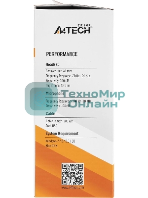 Гарнитура A4Tech HU-10 чёрный/белый, проводная