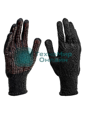 Перчатки трикотажные Сибртех, синтетическая нить, ПВХ-гель точка, черный, L, 13 класс