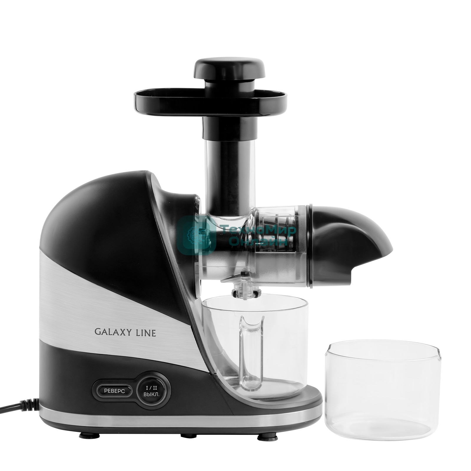 Соковыжималка Galaxy Line GL 0817 чёрный, шнековая горизонтальная, 200 Вт, 500 мл, электронное, реверс