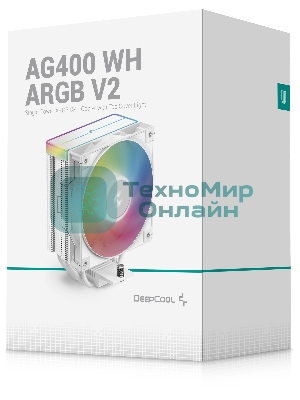 Кулер для процессора DEEPCOOL AG400 WH ARGb V2 белый 120мм алюминий+медь 2100rpm 31.6db 4-pin 220W 152мм