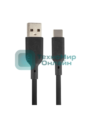 Кабель USB-A to Type-C, silica gel, 1м, 3A, 18W черный