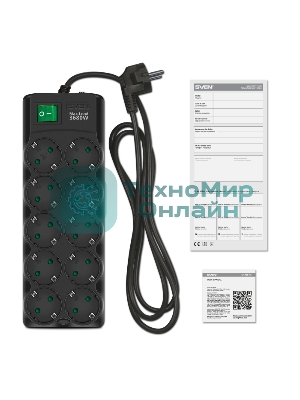 Сетевой фильтр SVEN SF-10E-16 1,8 м (10 розеток) черный