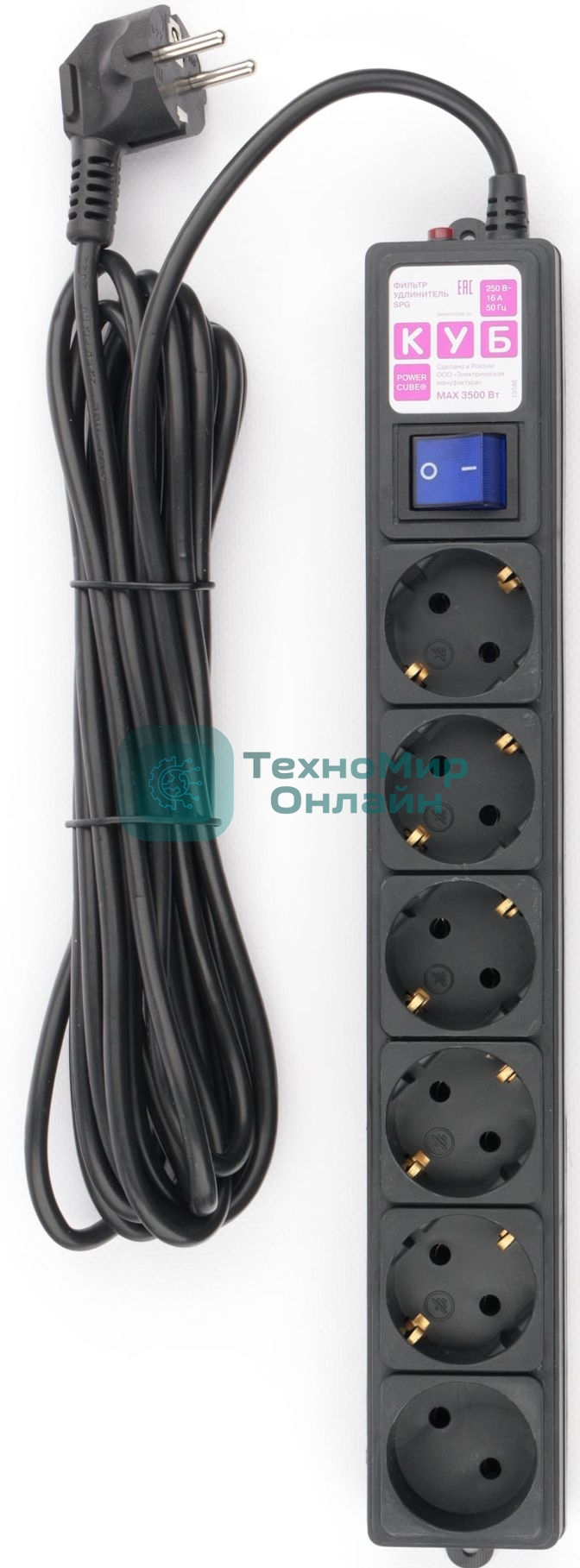 Сетевой фильтр Powercube SPG6-B-5M 5 м, 6 розеток, черный, коробка