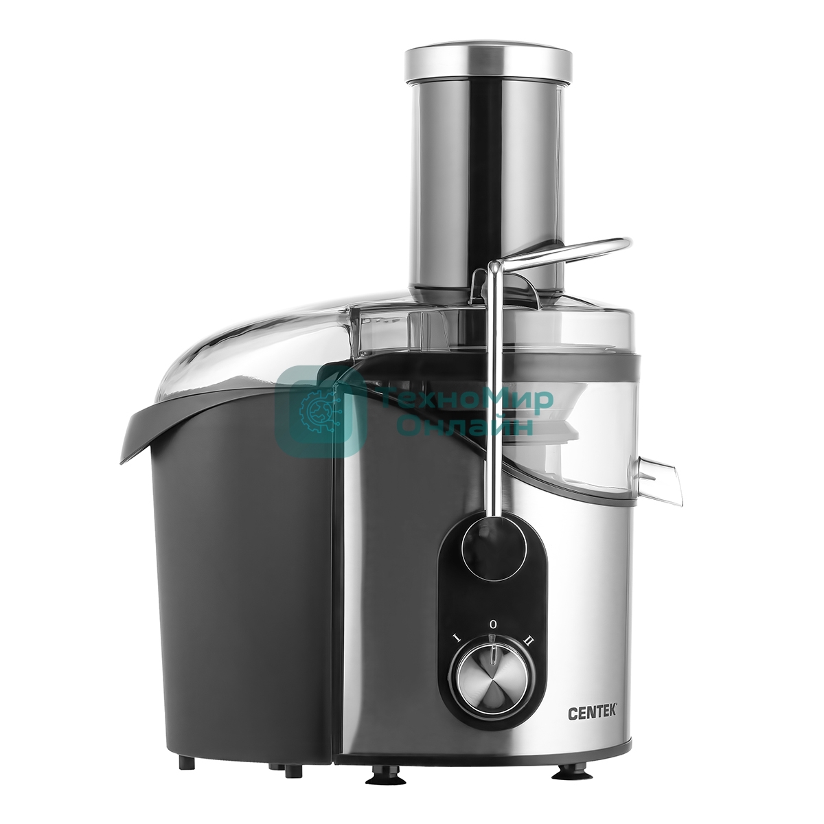 Соковыжималка Centek CT-1212 стальной/чёрный, центробежная, 1200 Вт, 1100 мл, механическое