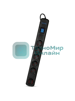 Сетевой фильтр Smartbuy (SBSP-50K-Pro) - 6 роз х 5,0 м - черный