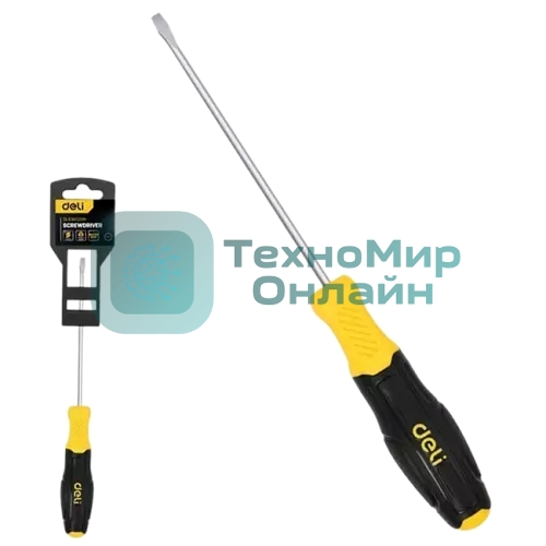 Отвертка шлицевая Deli DL6361251N 6х125мм сталь Cr-V, двухкомпонентная прорезиненная рукоять