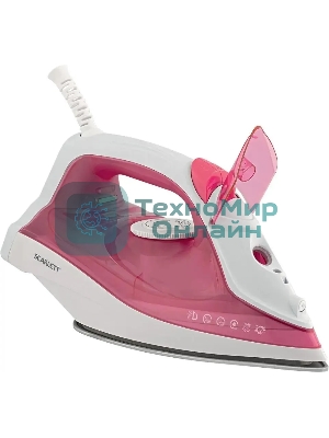 Утюг Scarlett SC-SI30K56 розовый, 2400; Световой индикатор работы: Да; Регулируемый пар до г/мин: 35; Паровой удар до г/мин: 140; Резервуар для воды, мл: 280; Функция разбрызгивания воды: Да; Терморегулятор: Да; Вертикальное отпаривание: Да; Регулировка степени отпаривания: Да; Покрытие подошвы: Керамическая подошва KeramoPro; Самоочистка: Да; Система защиты от накипи ANTI-CALC: Да; Функция автоотключения AUTO-SHUT OFF: Да; Размер утюга Ш*В*Г, мм: 289*120*140; Шарнирное крепление шнура: Да; Длина электрошнура, м: 1.8; Цвет шнура: В цвет корпуса;
