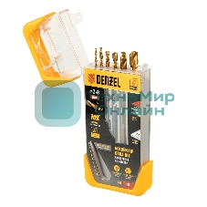 Набор сверл по металлу Denzel 2-3-4-5-6-8 мм, HSS-Tin, Golden Tip, 6 шт