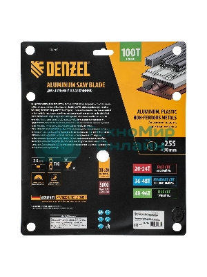 Пильный диск по алюминию Denzel ф255 х 30 мм, 100 зубьев