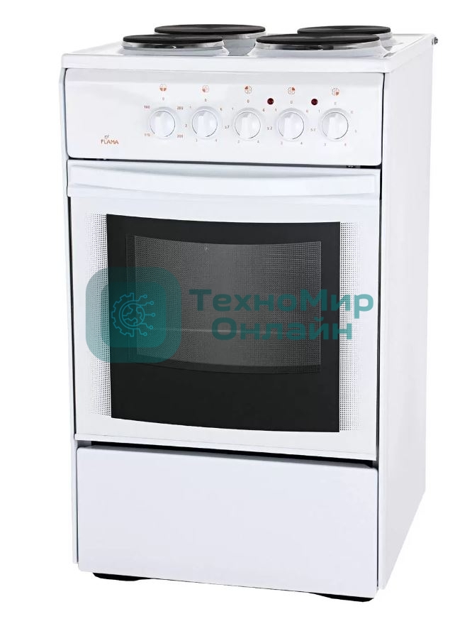 Плита электрическая Flama AE 1403 W белый, конфорок 4 шт, духовка 50 л, 50 см x 85 см x 60 см