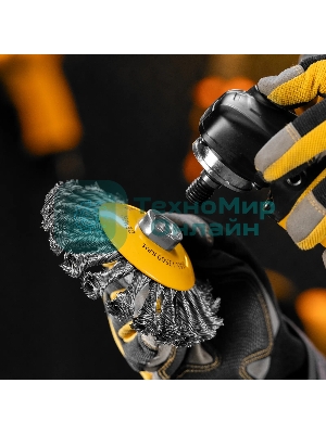 Щетка для УШМ Denzel 125 мм, М14, тарелка, крученая нержавеющая проволока 0,5 мм