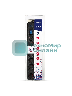 Сетевой фильтр Smartbuy (SBSP-50K-Pro) - 6 роз х 5,0 м - черный