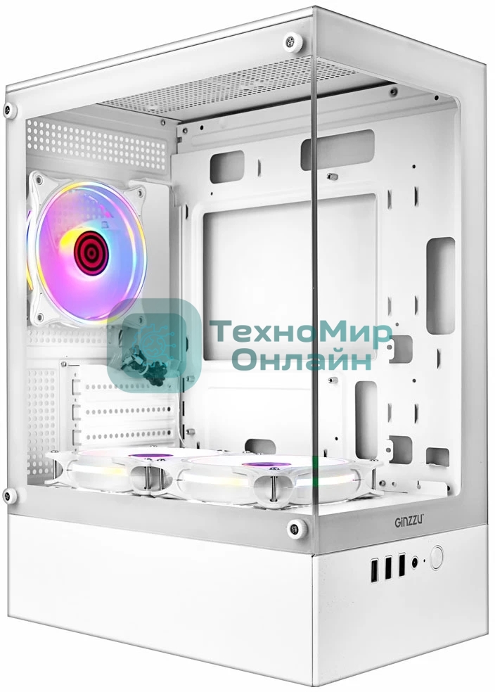 Компьютерный корпус Ginzzu CL485 mATX FAN 3*12LD4 передняя панель Стекло белый
