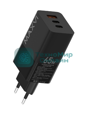 Сетевое зарядное устройство Maxvi A483GN 65W, 1xUSB-A, 2xUSB-C, черный