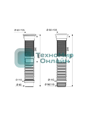 Труба гофрированная армированная PUSH-FIT L290-640 мм. D 110 мм