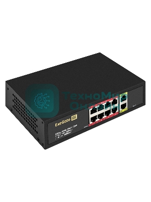 Коммутатор ExeGate EDGS-1010D.8PoE-120W, 8×1 Гбит/с PoE + 2×1 Гбит/с, неуправляемый