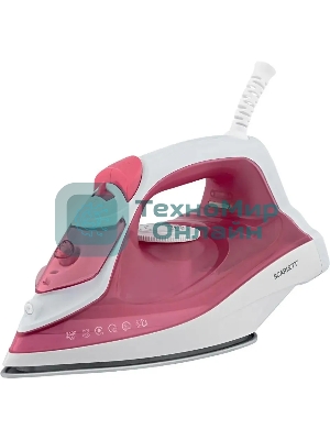 Утюг Scarlett SC-SI30K56 розовый, 2400; Световой индикатор работы: Да; Регулируемый пар до г/мин: 35; Паровой удар до г/мин: 140; Резервуар для воды, мл: 280; Функция разбрызгивания воды: Да; Терморегулятор: Да; Вертикальное отпаривание: Да; Регулировка степени отпаривания: Да; Покрытие подошвы: Керамическая подошва KeramoPro; Самоочистка: Да; Система защиты от накипи ANTI-CALC: Да; Функция автоотключения AUTO-SHUT OFF: Да; Размер утюга Ш*В*Г, мм: 289*120*140; Шарнирное крепление шнура: Да; Длина электрошнура, м: 1.8; Цвет шнура: В цвет корпуса;