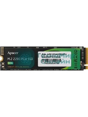 Накопитель SSD Apacer AS2280P4, 512Gb, M.2 2280, PCIe 3.0 x4, NVMe, R/W 2100/1500