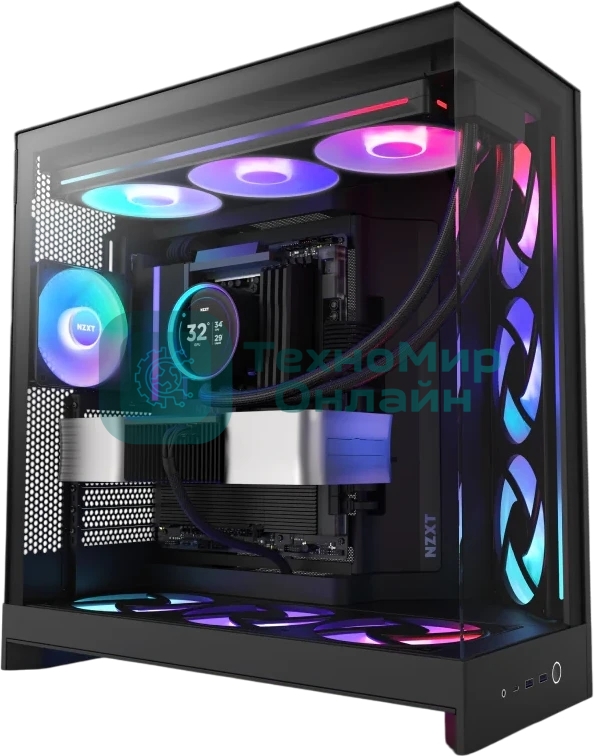 Компьютерный корпус без блока питания Case NZXT H9 Flow RGb+ (2025), Midi-Tower, TG, 6x140мм RGb + 1x120мм RGb, 2xUSB-A 3.2 + 1xUSB-C 3.2, E-ATX, ATX, mATX, mITX черный