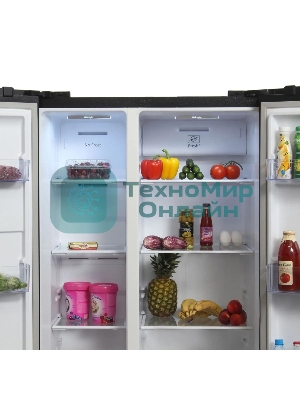 Холодильник Hyundai CS5003F черное стекло двухкамерный 331/165л морозилка сбоку, No Frost, Side by Side