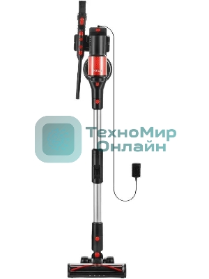 Пылесос вертикальный Kitfort КТ-5389 черный/красный, питание от аккумулятора, 225 Вт, уборка сухая, пылесборник 1 л