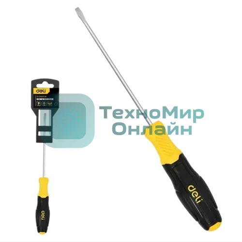 Отвертка шлицевая Deli DL6381501N 8х150мм сталь Cr-V, двухкомпонентная прорезиненная рукоять